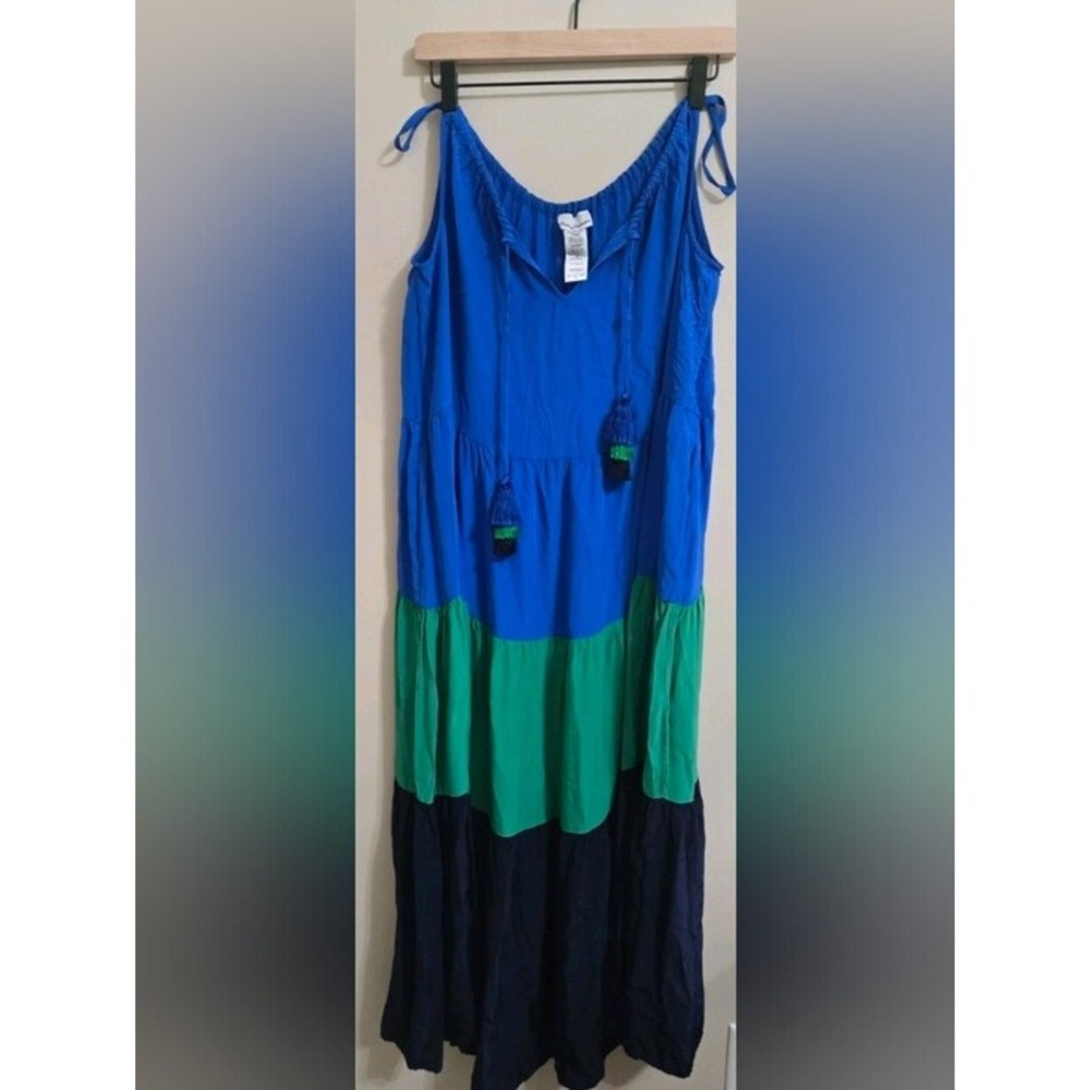 Tommy Bahama Colorblock Tiered Midi Dress Women's S Blue Green Navy NWOT